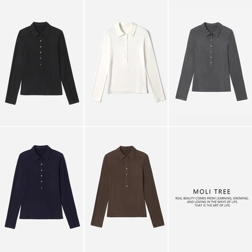 WTX08192 茉莉雅集 经典纯色百搭POLO领亲肤含羊绒打底T恤女