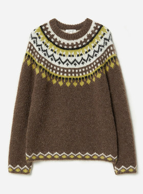 WZT06320 茉莉雅集 日本纱北欧费尔岛提花重磅软糯羊驼毛针织衫