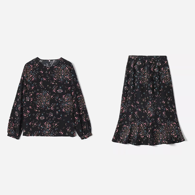 *WCS08079 茉莉雅集 夜色花海23姆米绉感全真丝衬衫鱼尾半裙女