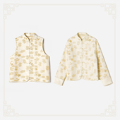 真丝棉金丝提花一字扣外套马甲 喜见梅开新中式 WWT07086茉莉雅集