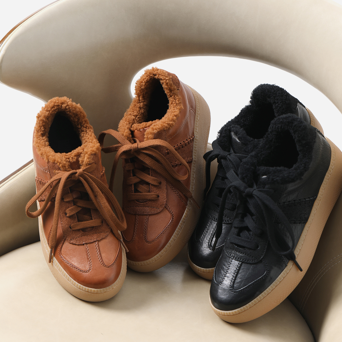 ED08045 茉莉雅集 M*M*M水洗马皮羊毛内里加厚保暖厚底板鞋德训鞋