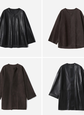 *WPY08104 茉莉雅集  R0*W意大利进口轻薄羊皮闭绒/胎牛圆领皮衣