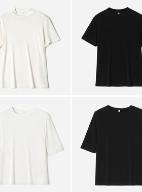 WTX08137 【十量丝】干爽丝滑加捻全真丝百搭小樽领/圆领T恤打底