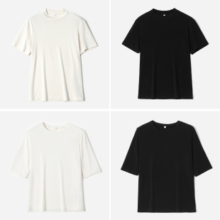 圆领T恤打底 干爽丝滑加捻全真丝百搭小樽领 WTX08137 十量丝