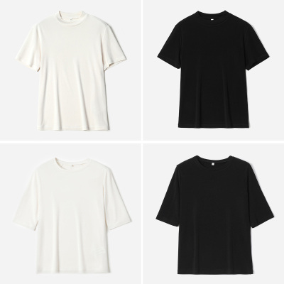 WTX08137 【十量丝】干爽丝滑加捻全真丝百搭小樽领/圆领T恤打底