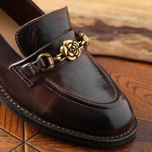 乐福鞋 英伦学院风水洗马皮山茶花复古小皮鞋 茉莉雅集 ED08051