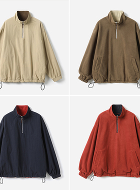 *WWT07334 茉莉雅集 颗粒绒/光面双面穿立领半开襟拉链卫衣外套女