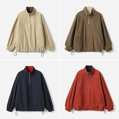 *WWT07334 茉莉雅集 颗粒绒/光面双面穿立领半开襟拉链卫衣外套女