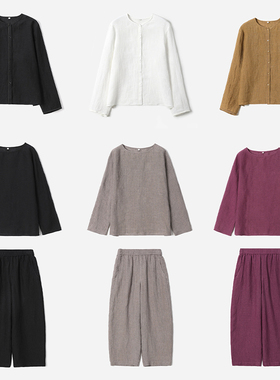 #WCS08122 茉莉雅集天然绉感肌理全亚麻纸片人显瘦廓形衬衫气球裤