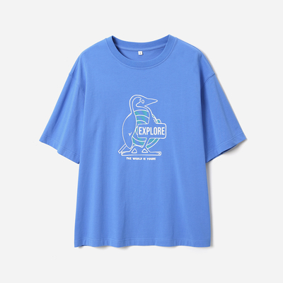 *WTX07193 茉莉雅集 拥抱大自然企鹅棒棒糖印花全棉圆领短袖T恤女