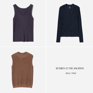 开衫 WZT07024 意大利纱坑条针织套衫 繁星闪烁 背心女 茉莉雅集