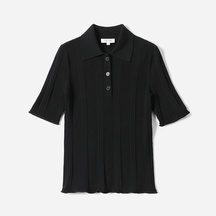 下摆POLO领针织套衫 显瘦花边袖 120S精纺羊毛修身 WZT08158