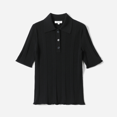 WZT08158 B*V 120S精纺羊毛修身显瘦花边袖下摆POLO领针织套衫