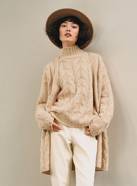 *WZK06027 茉莉雅集 KVSS全羊绒复古优雅立体绞花长袖针织开衫女