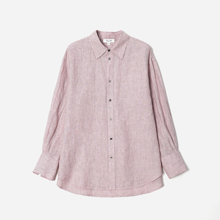 *WCS08125 茉莉雅集 重酵素水洗全亚麻条纹翻领宽松长袖衬衫女