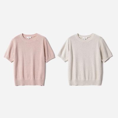 #WZT08187   梦幻闪耀干爽透气亚麻棉珠片纱短袖针织套衫女