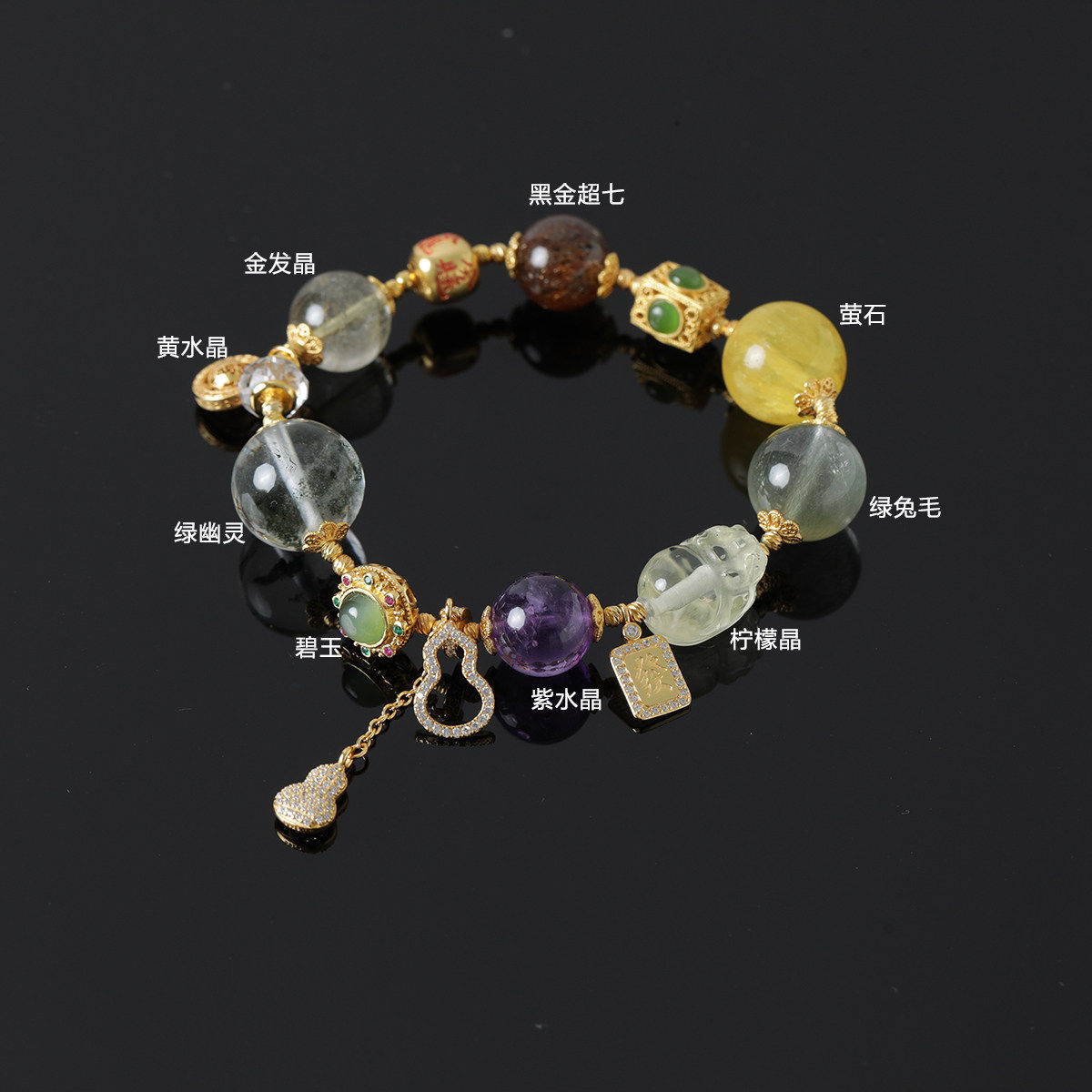 YBSJ0001 【拾宝】切面紫水晶黄水晶白水晶彩宝碧玺药片单圈手串