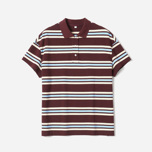 复古学院Polo领干爽舒适珠地棉条纹短袖 茉莉雅集 T恤女 WTX08148