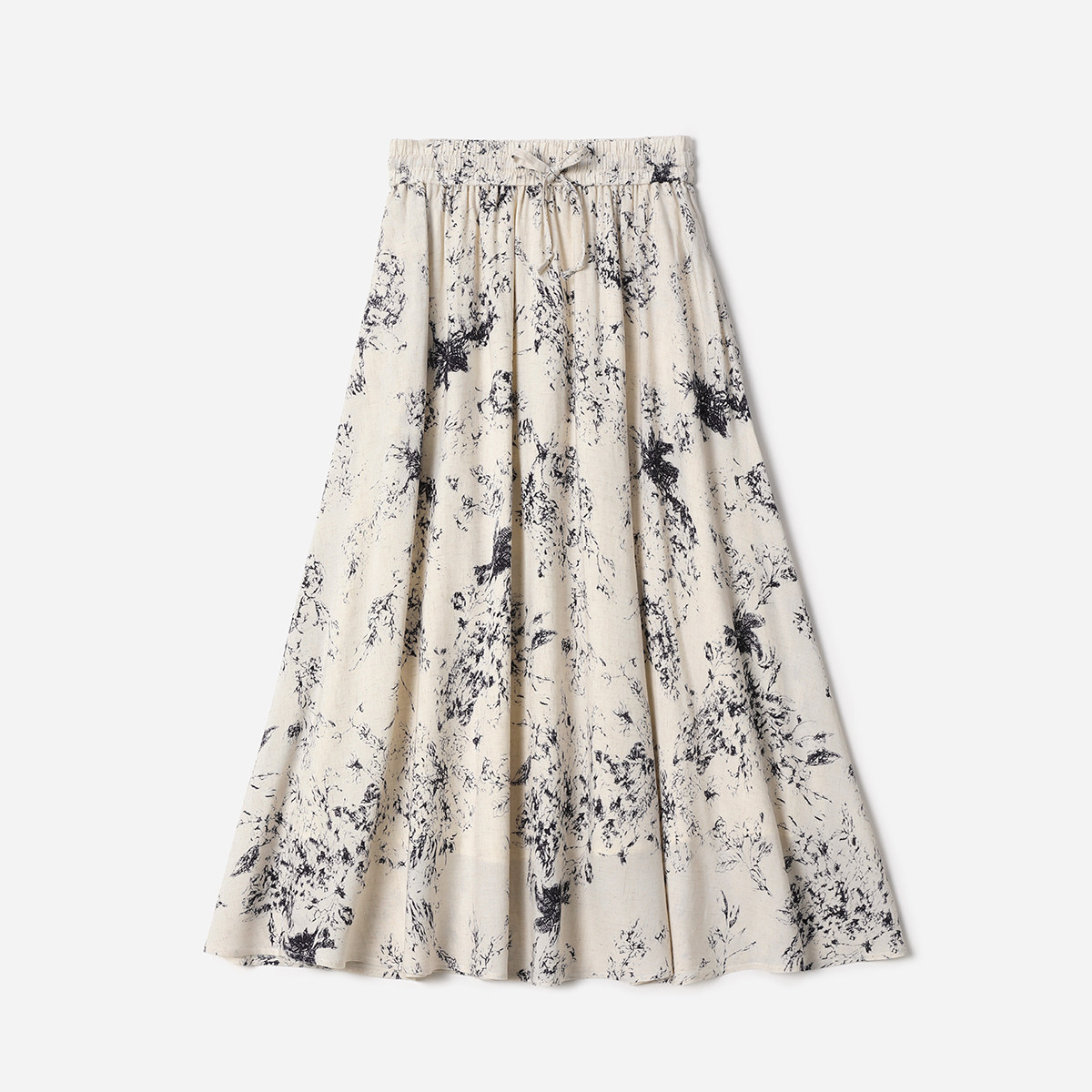 *WBQ08095 茉莉雅集 只此青花印花雅致清冷丝滑亚麻松紧腰半裙女