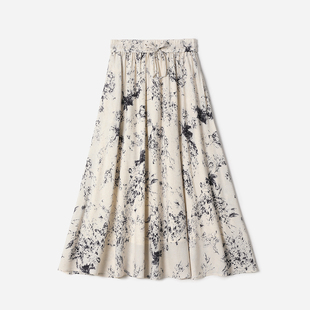 只此青花印花雅致清冷丝滑亚麻松紧腰半裙女 茉莉雅集 WBQ08095