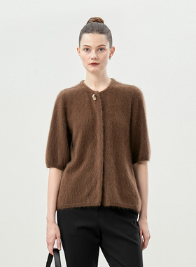 *WZK05185 茉莉雅集 KVSS全羊绒拉绒方钻扣中袖针织开衫毛衣女