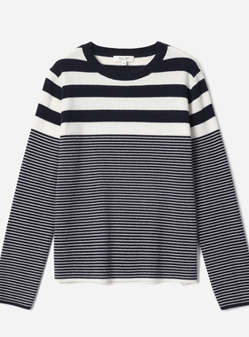 WZT06136 茉莉雅集 条纹协奏曲香*风保暖KVSS全羊绒针织套衫长袖