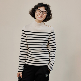*WZT06216 茉莉雅集 日本干爽四平全羊毛条纹半高领针织套衫毛衣