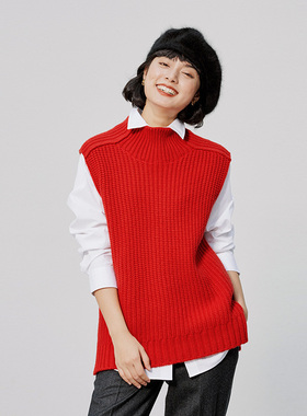*WZT06024 茉莉雅集 KVSS全羊绒立体鱼鳞针高领针织背心毛衣女