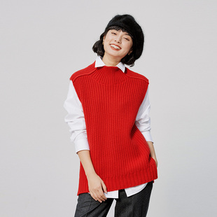 *WZT06024 茉莉雅集 KVSS全羊绒立体鱼鳞针高领针织背心毛衣女
