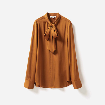 *WCS03256 茉莉雅集 优雅23MM弹力双乔真丝飘带长袖衬衫上衣女