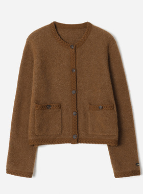 *WZK08211 茉莉雅集 香*风进口Llama骆马大羊驼绒圆领针织开衫