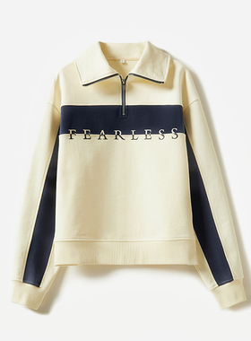 *WWY06053 茉莉雅集 元气活力感高密全棉拼接撞色半开襟时尚卫衣