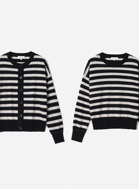 *WZK08162 茉莉雅集 B*C复古条纹软糯亲肤KVSS全羊绒针织开衫套衫