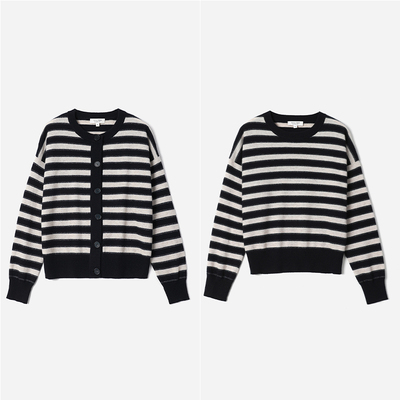 *WZK08162 茉莉雅集 B*C复古条纹软糯亲肤KVSS全羊绒针织开衫套衫