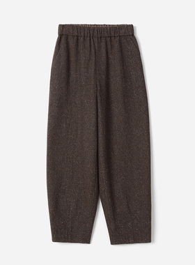 WKZ08271  浓郁老钱风英国羊毛点子纱羊毛真丝松紧腰哈伦休闲裤