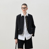 风金扣短外套 黑曜石意大利高支棉花呢香 WWT07189 茉莉雅集