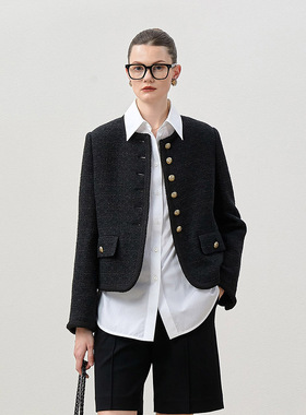 *WWT07189 茉莉雅集 黑曜石意大利高支棉花呢香*风金扣短外套