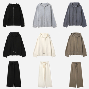 茉莉雅集 套装 可机洗休闲通勤四平针织开衫 直筒裤 套衫 WZT09095