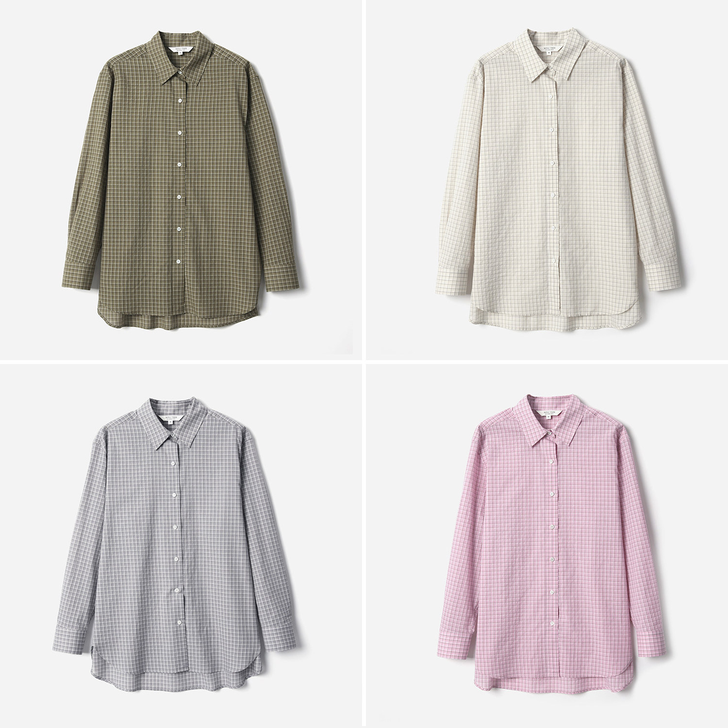 WCS09024 茉莉雅集 复古格纹宽松廓形下摆交叉翻领长袖衬衫女