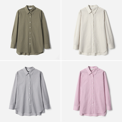 WCS09024 茉莉雅集 复古格纹宽松廓形下摆交叉翻领长袖衬衫女