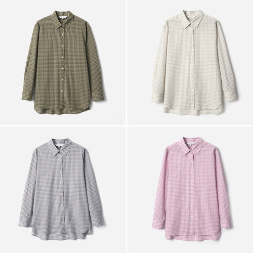 WCS09024 茉莉雅集 复古格纹宽松廓形下摆交叉翻领长袖衬衫女