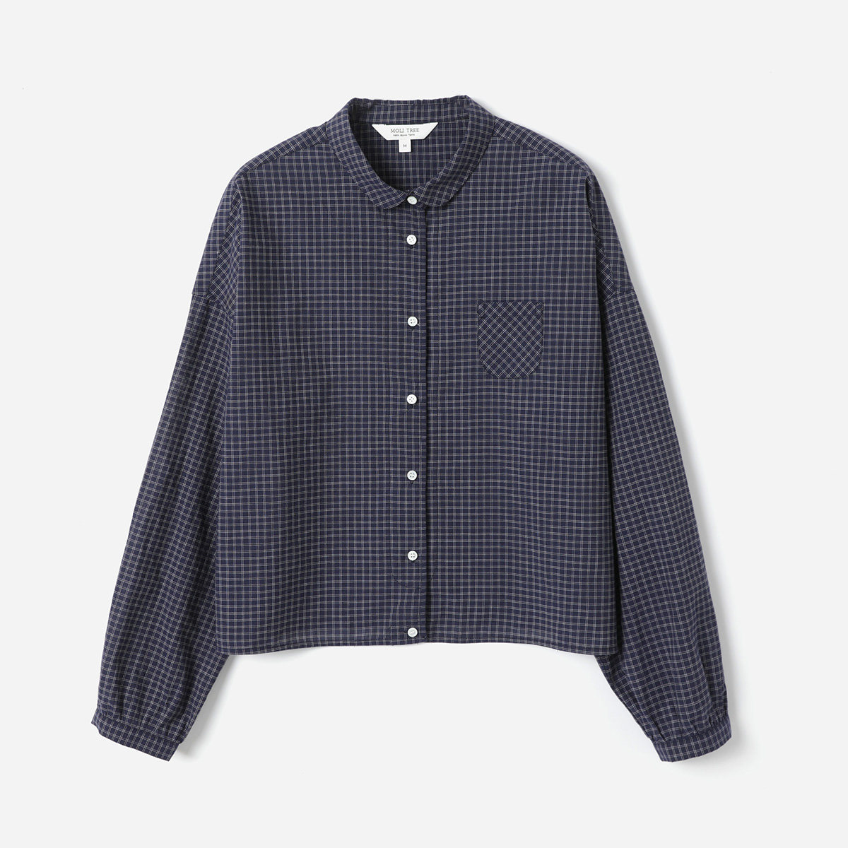 *WCS09026 茉莉雅集 利落舒适彼得潘领格纹短箱全棉长袖衬衫春女