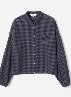 *WCS09026 茉莉雅集 利落舒适彼得潘领格纹短箱全棉长袖衬衫春女