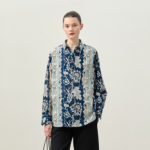 日奢老钱风复古花卉印花细腻全棉翻领廓形衬衫 WCS07202茉莉雅集