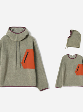 *WWY08055 茉莉雅集 T*N*F休闲暖阳颗粒绒撞色贴袋可脱卸连帽卫衣