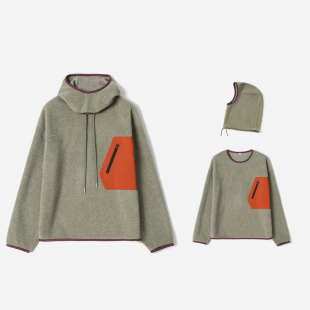 茉莉雅集 F休闲暖阳颗粒绒撞色贴袋可脱卸连帽卫衣 WWY08055