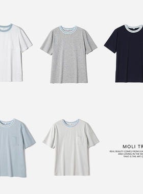 WTX08111 茉莉雅集 I*C经典彩色罗纹领匹马棉全棉圆领短袖T恤女