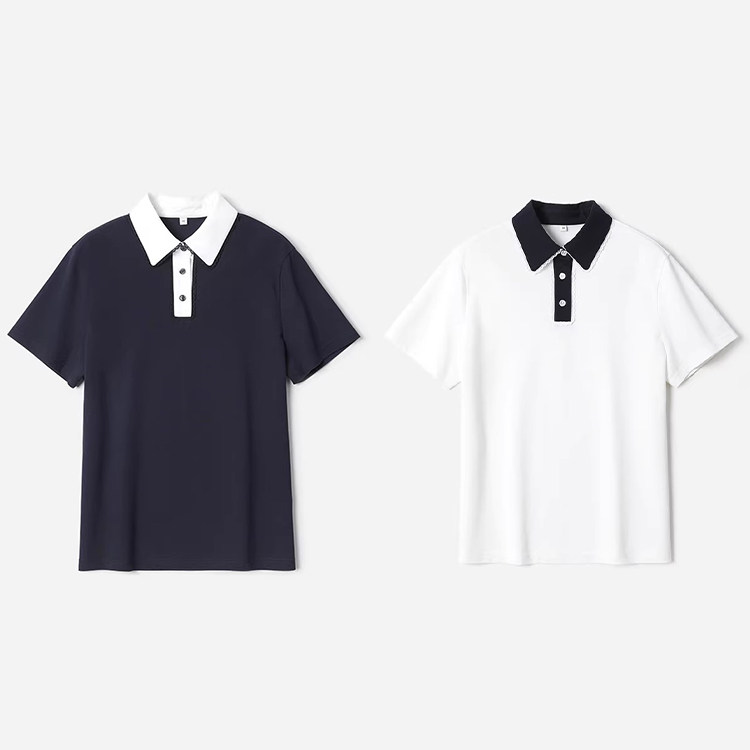 WTX08185 茉莉雅集 M1U系学院风蕾丝边POLO领珠地弹棉短袖T恤女