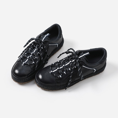 ED08054 茉莉雅集 经典复古圆头系带水洗马皮单鞋德训鞋女