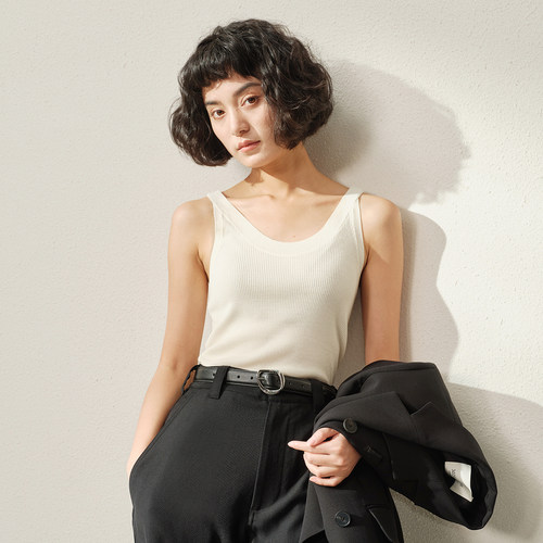 *WZT06221茉莉雅集B*V意大利15μm黄金全羊毛18针U领打底针织背心